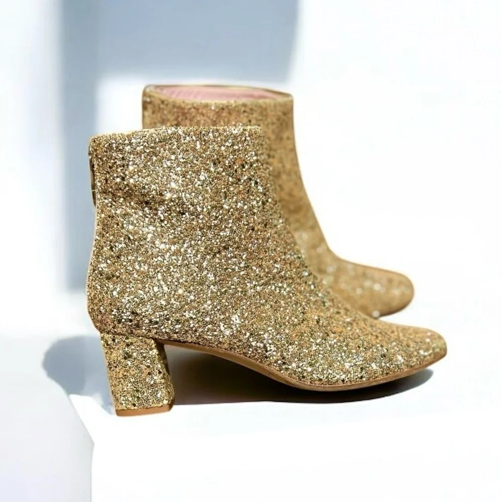 🌻Kate Spade Junelle Gold Glitter Booties | Women's Size 6.5